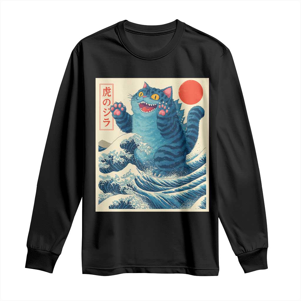 Blue Cat Giant Monster Japanese Art Long Sleeve Shirt Kawaii Demon Tiger Funny Kitty Dad Gifts TS10 Black Print Your Wear