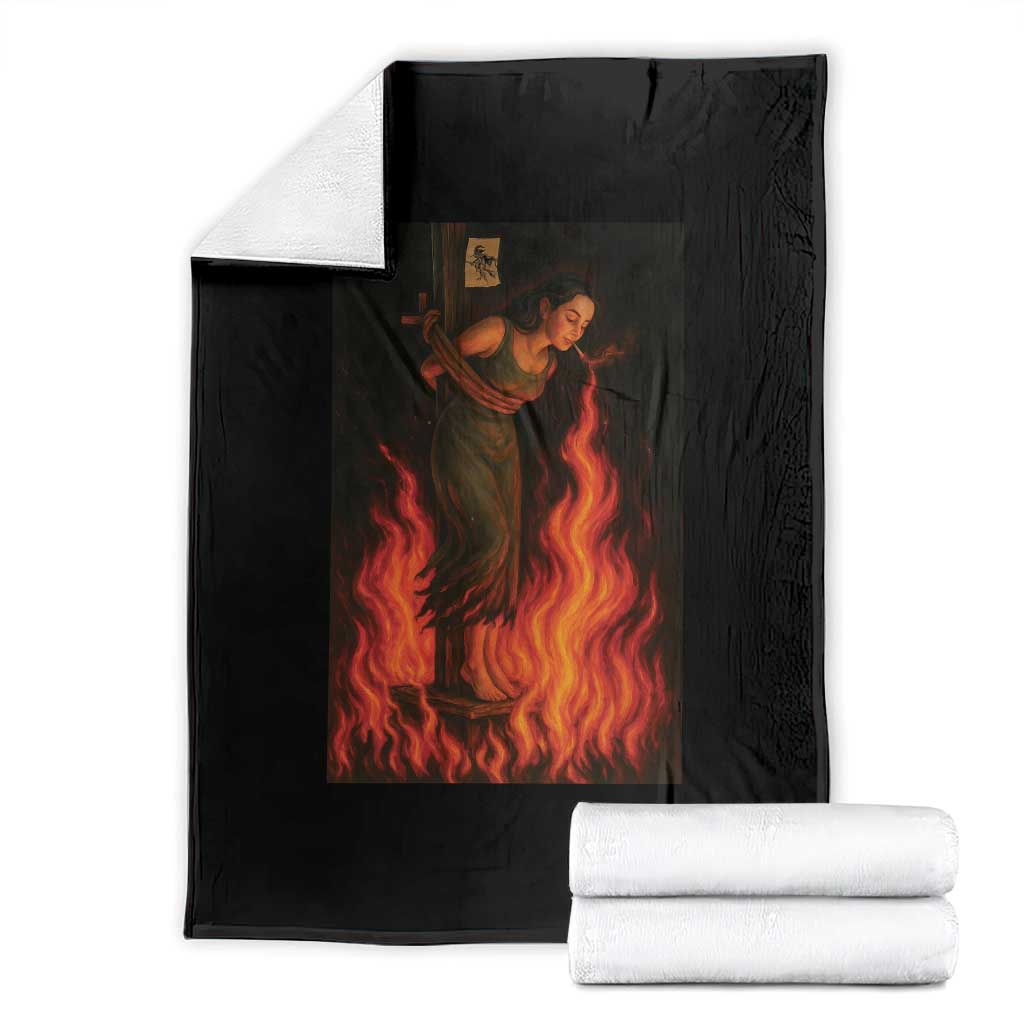 Funny Halloween Witch Throw Blanket Witch Lighting Cigarette With Flames Occult Unholy TS10 Black Print Your Wear