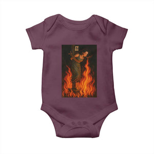 Funny Halloween Witch Baby Onesie Witch Lighting Cigarette With Flames Occult Unholy TS10 Maroon Print Your Wear