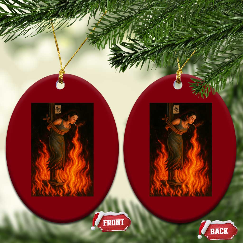 Funny Halloween Witch Ceramic Ornament Witch Lighting Cigarette With Flames Occult Unholy TS10 Print Your Wear