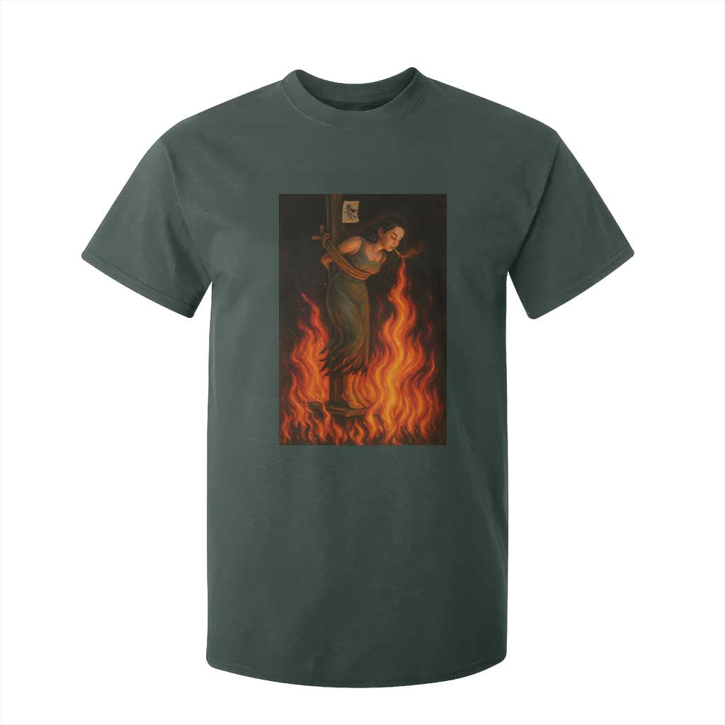 Funny Halloween Witch T Shirt For Kid Witch Lighting Cigarette With Flames Occult Unholy TS10 Dark Forest Green Print Your Wear