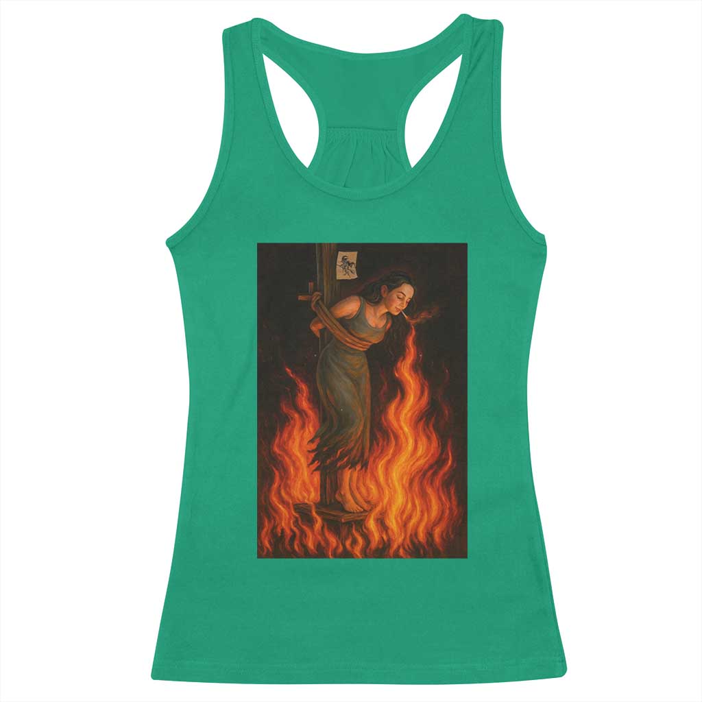 Funny Halloween Witch Racerback Tank Top Witch Lighting Cigarette With Flames Occult Unholy TS10 Irish Green Print Your Wear