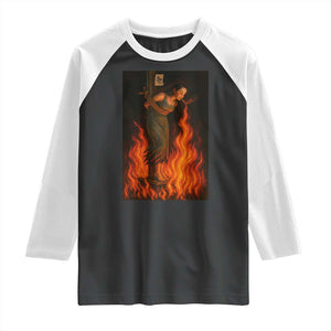 Funny Halloween Witch Raglan Shirt Witch Lighting Cigarette With Flames Occult Unholy TS10 Black White Print Your Wear