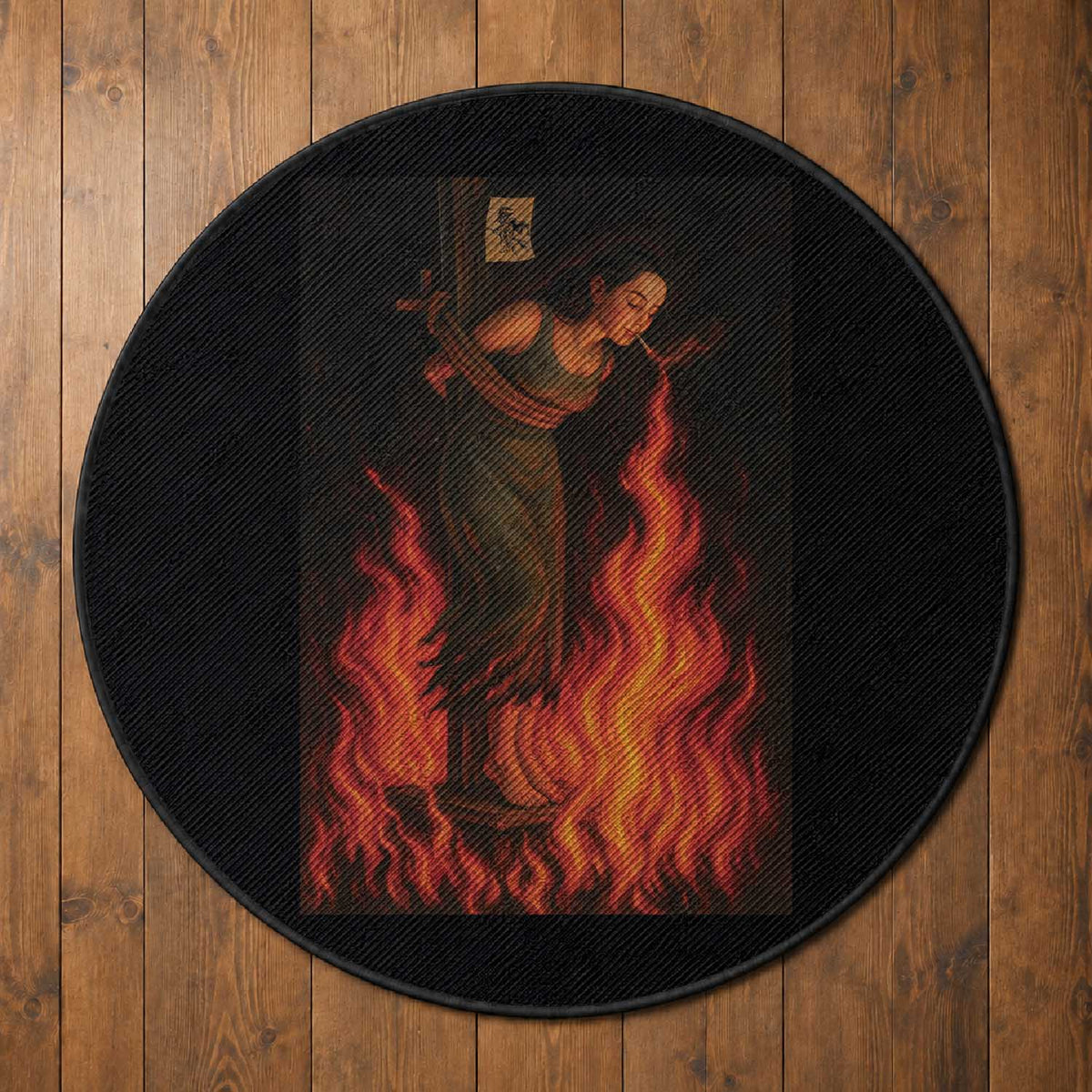 Funny Halloween Witch Round Rug Witch Lighting Cigarette With Flames Occult Unholy