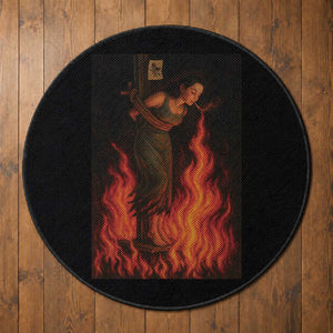 Funny Halloween Witch Round Rug Witch Lighting Cigarette With Flames Occult Unholy
