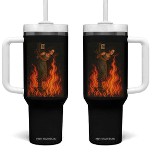 Funny Halloween Witch Tumbler With Handle Witch Lighting Cigarette With Flames Occult Unholy TS10 One Size: 40 oz Black Print Your Wear
