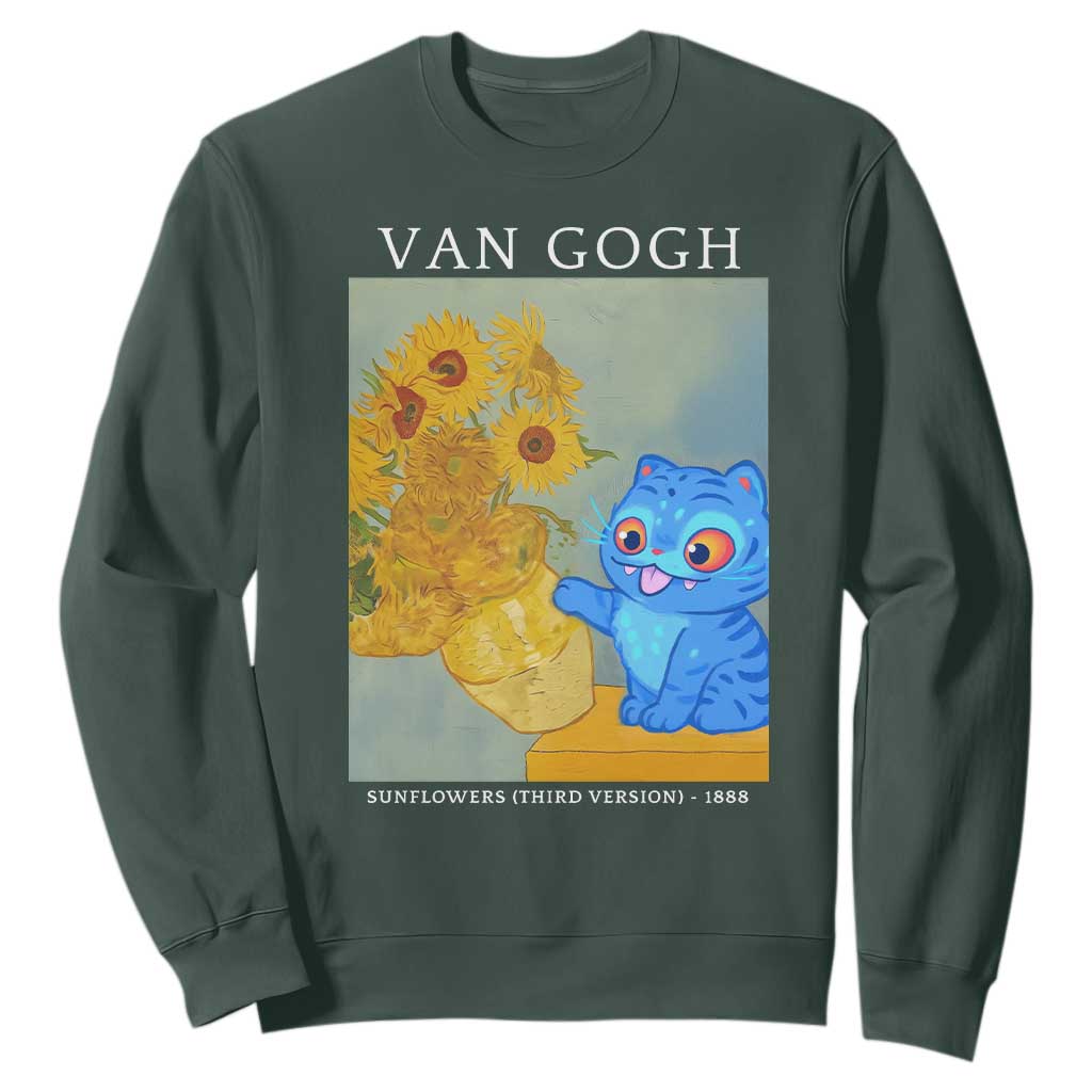 Van Gogh Kpop Fan Sweatshirt Blue Tiger Vintage Art Sunflower Cat TS10 Dark Forest Green Print Your Wear