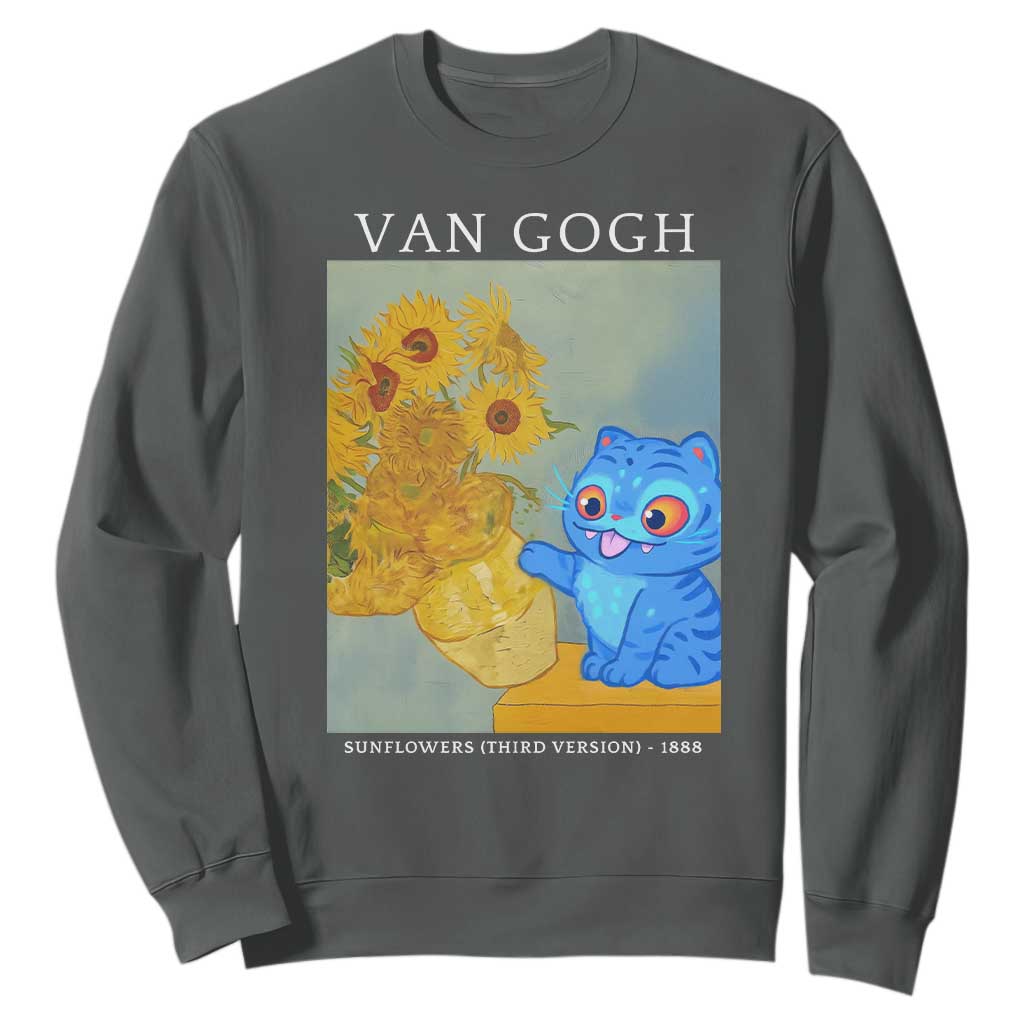 Van Gogh Kpop Fan Sweatshirt Blue Tiger Vintage Art Sunflower Cat TS10 Dark Heather Print Your Wear