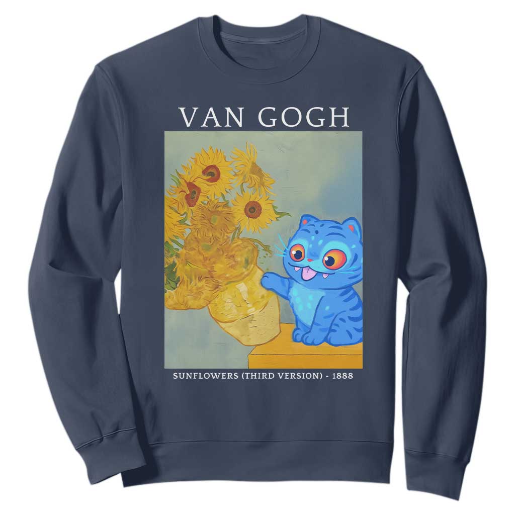 Van Gogh Kpop Fan Sweatshirt Blue Tiger Vintage Art Sunflower Cat TS10 Navy Print Your Wear