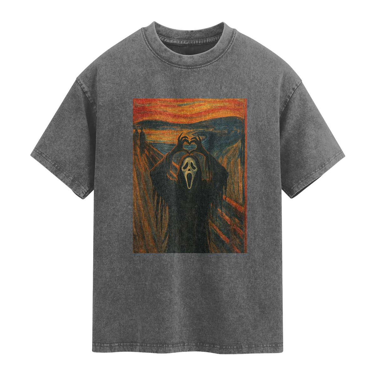 Ghost Heart Hands Washed Cotton T-Shirt Scary Face Horror Halloween TS10 Charcoal Print Your Wear
