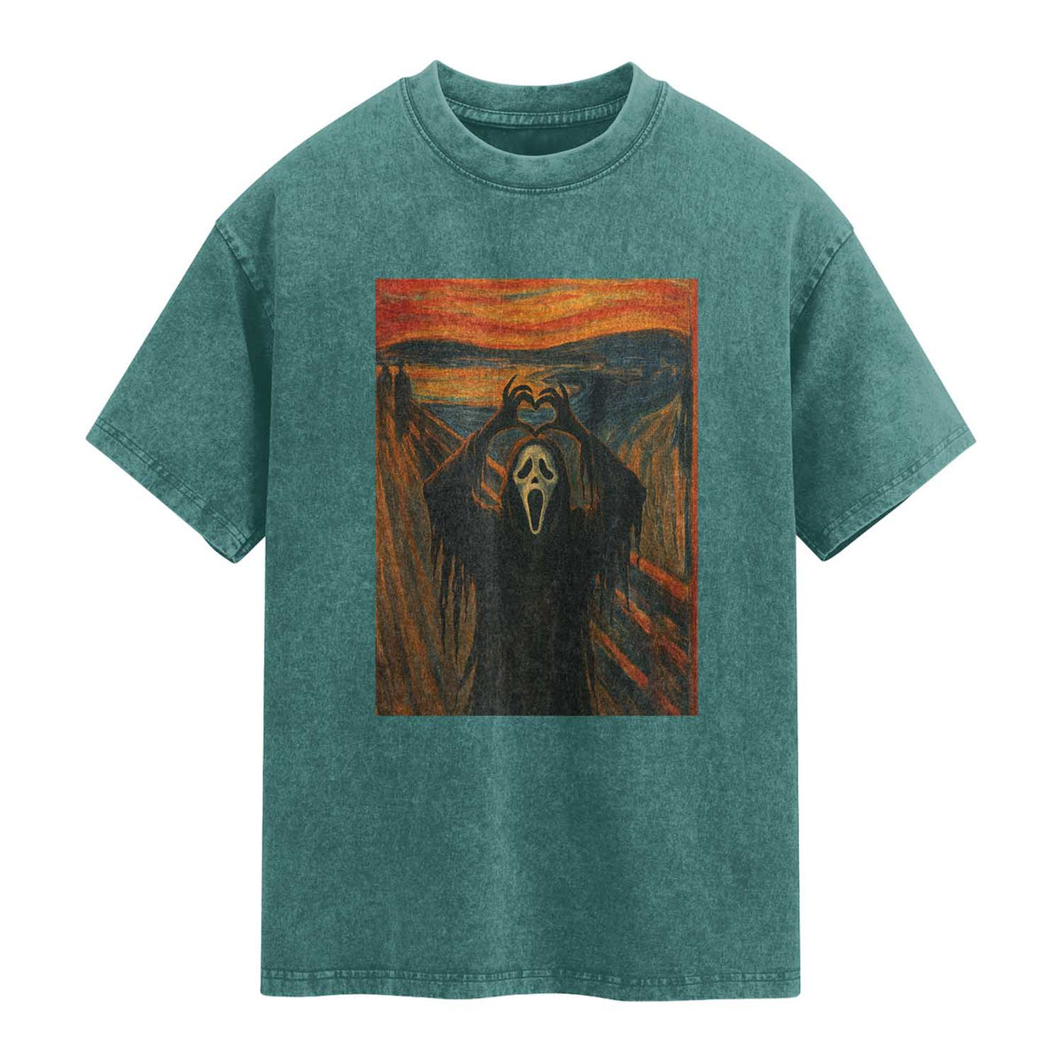 Ghost Heart Hands Washed Cotton T-Shirt Scary Face Horror Halloween TS10 Teal Green Print Your Wear