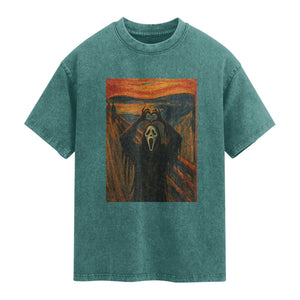 Ghost Heart Hands Washed Cotton T-Shirt Scary Face Horror Halloween TS10 Teal Green Print Your Wear