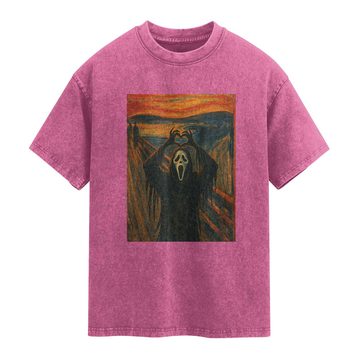 Ghost Heart Hands Washed Cotton T-Shirt Scary Face Horror Halloween TS10 Magenta Print Your Wear