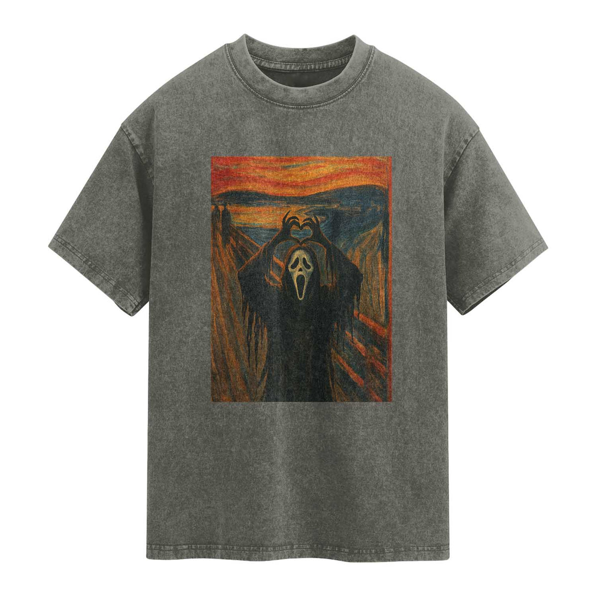 Ghost Heart Hands Washed Cotton T-Shirt Scary Face Horror Halloween TS10 Olive Green Print Your Wear