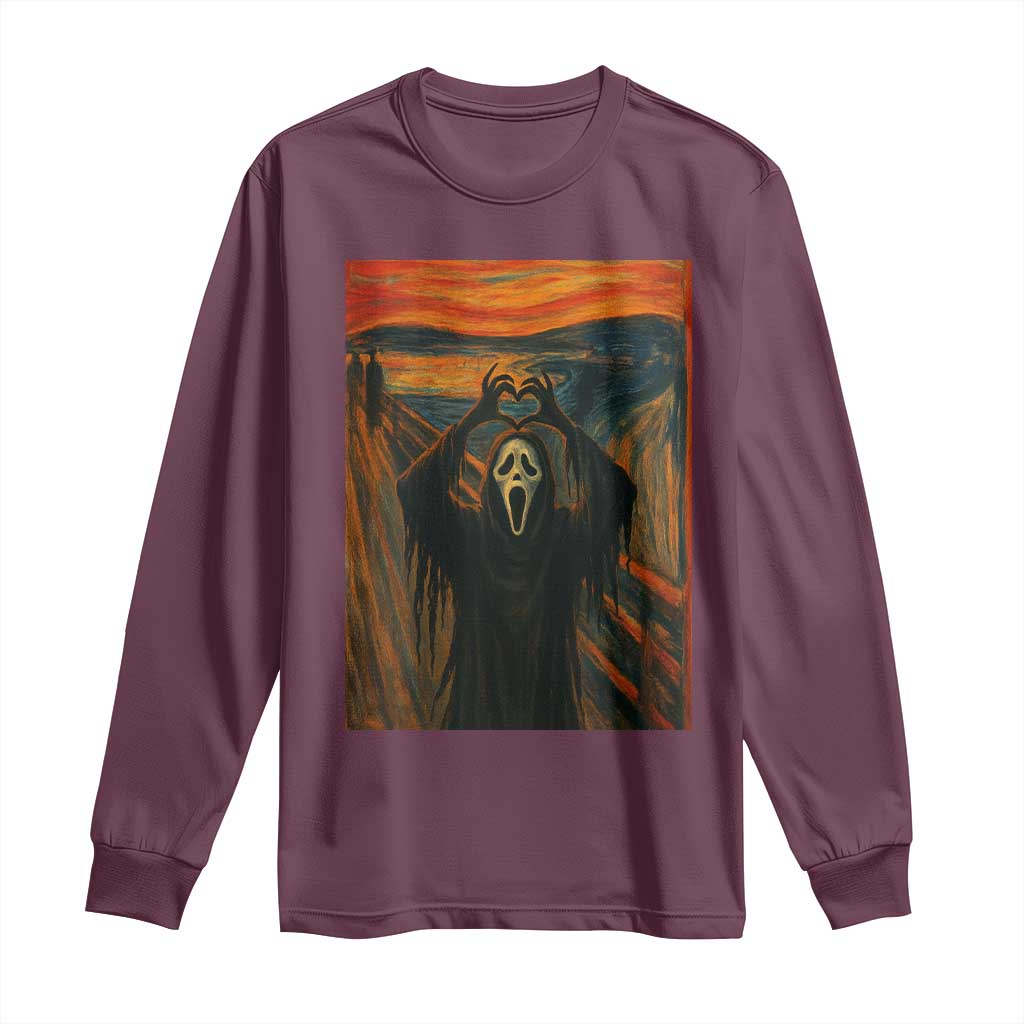 Ghost Heart Hands Long Sleeve Shirt Scary Face Horror Halloween TS10 Maroon Print Your Wear
