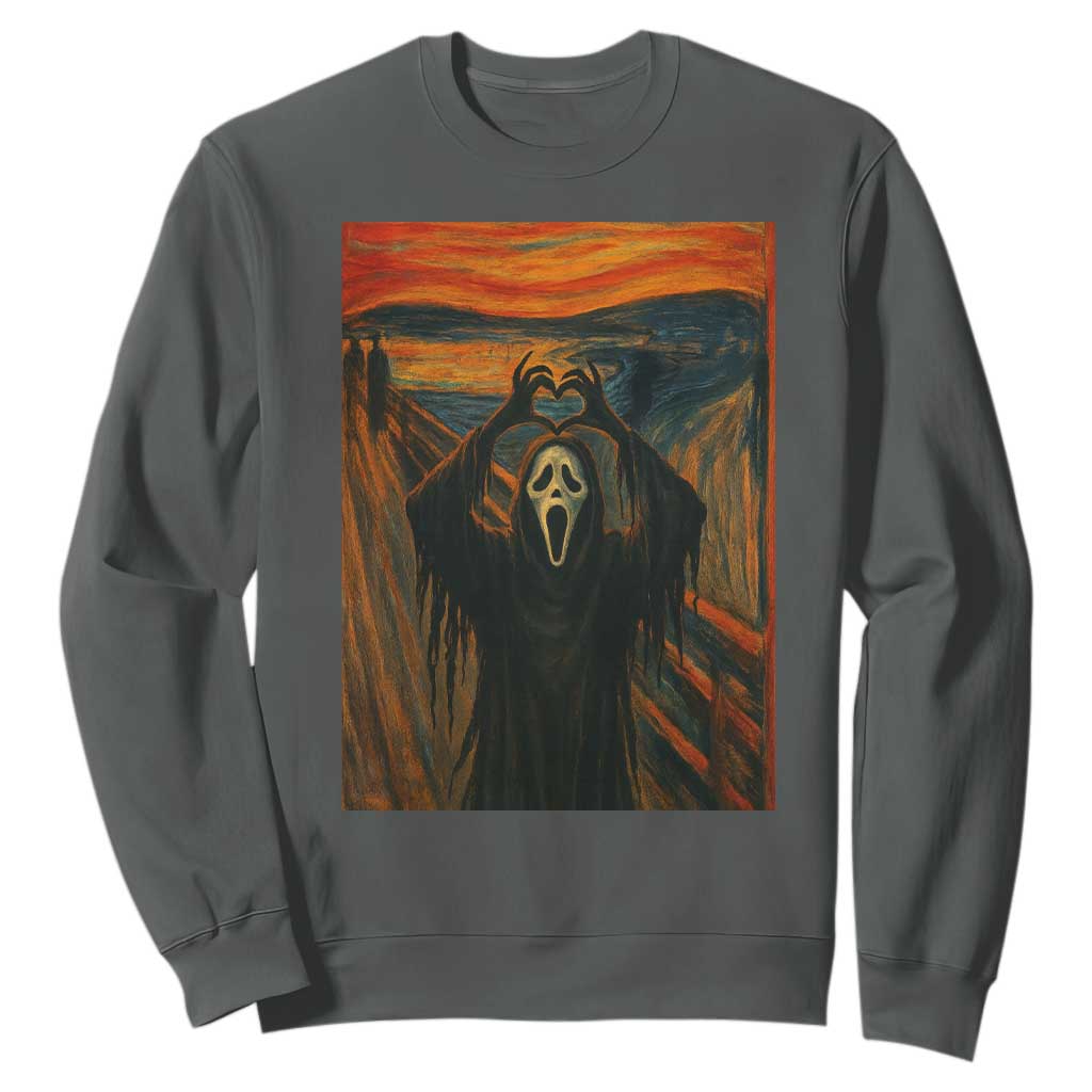Ghost Heart Hands Sweatshirt Scary Face Horror Halloween TS10 Dark Heather Print Your Wear