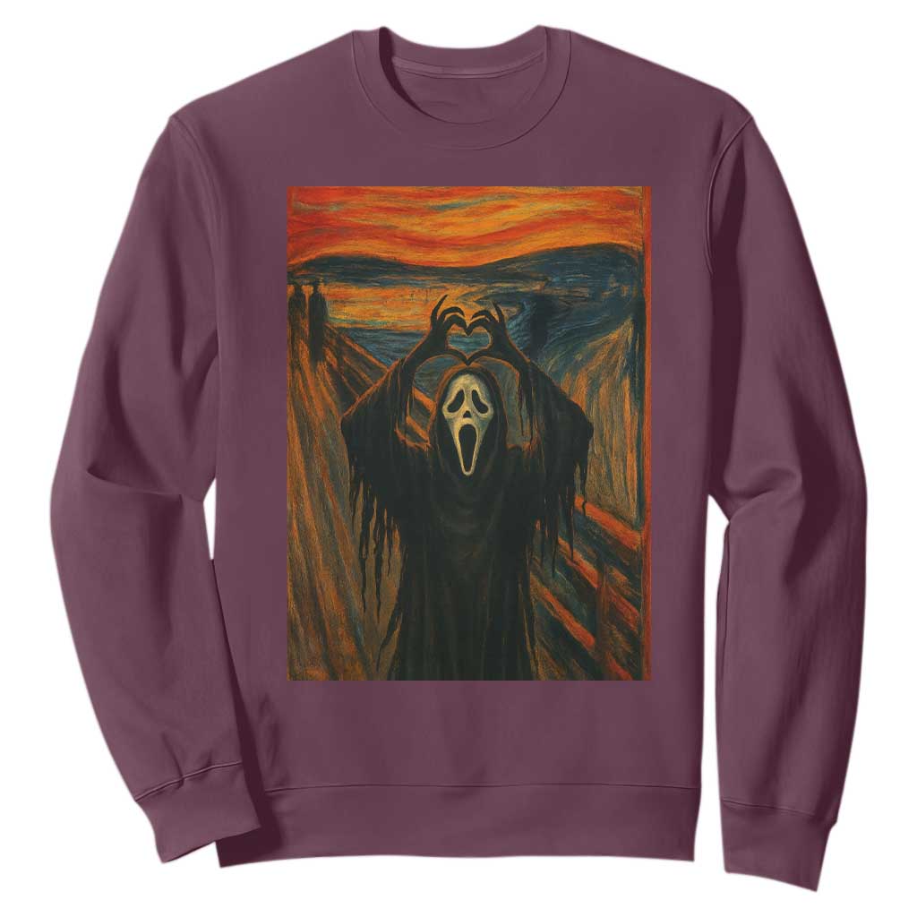 Ghost Heart Hands Sweatshirt Scary Face Horror Halloween TS10 Maroon Print Your Wear