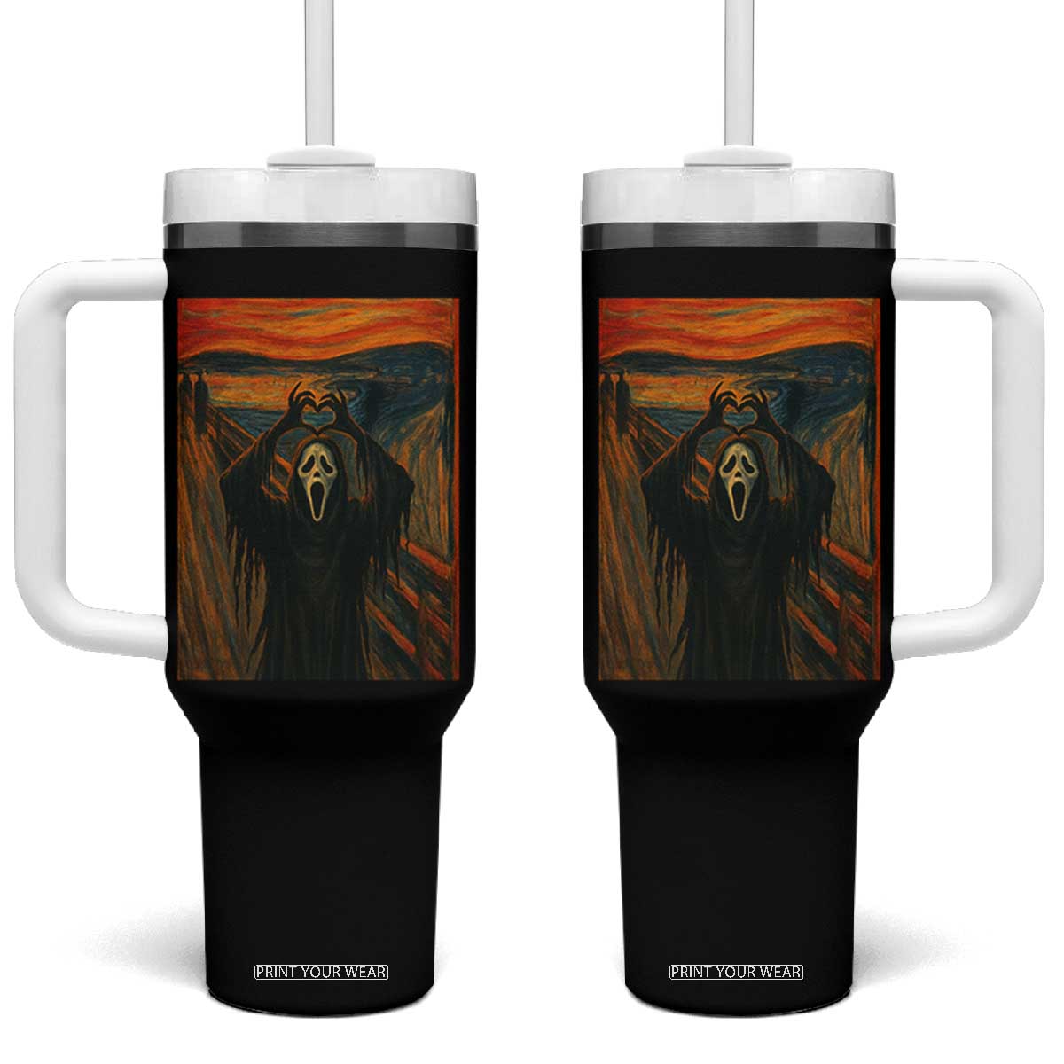 Ghost Heart Hands Tumbler With Handle Scary Face Horror Halloween TS10 One Size: 40 oz Black Print Your Wear