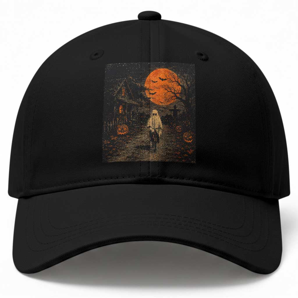 Halloween Spooky Ghost Biking Baseball Cap Vintage Ghost Riding Bicycle Gothic Moonlit Pumpkin Autumn Graphic TS10 Print Your Wear