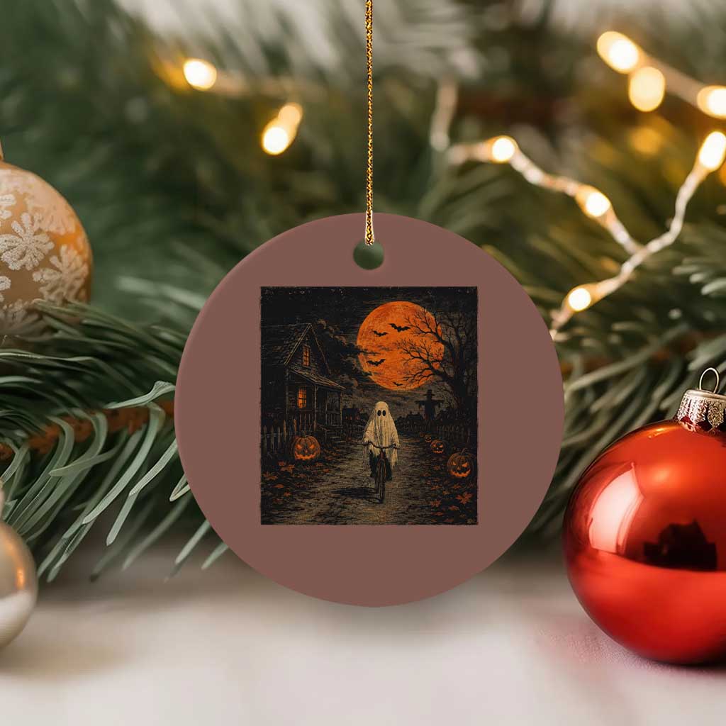 Halloween Spooky Ghost Biking Ceramic Ornament Vintage Ghost Riding Bicycle Gothic Moonlit Pumpkin Autumn Graphic TS10 1pc Mocha Print Your Wear
