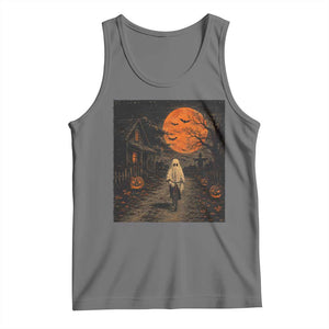 Halloween Spooky Ghost Biking Tank Top Vintage Ghost Riding Bicycle Gothic Moonlit Pumpkin Autumn Graphic TS10 Black Heather Print Your Wear
