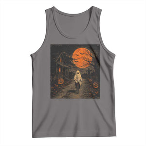 Halloween Spooky Ghost Biking Tank Top Vintage Ghost Riding Bicycle Gothic Moonlit Pumpkin Autumn Graphic TS10 Deep Heather Print Your Wear