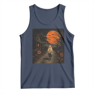 Halloween Spooky Ghost Biking Tank Top Vintage Ghost Riding Bicycle Gothic Moonlit Pumpkin Autumn Graphic TS10 Navy Print Your Wear