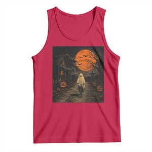 Halloween Spooky Ghost Biking Tank Top Vintage Ghost Riding Bicycle Gothic Moonlit Pumpkin Autumn Graphic TS10 Red Print Your Wear