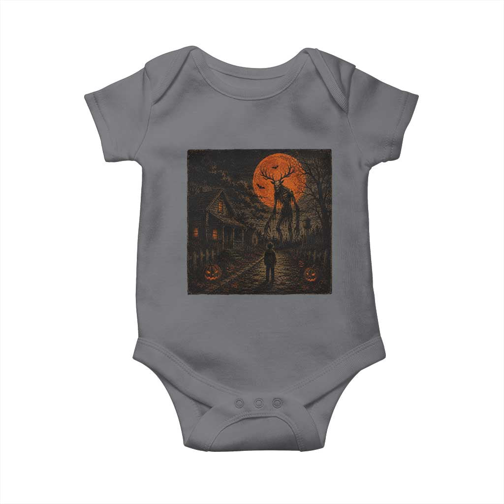 Wendigo Halloween Baby Onesie Vintage Deer Skull Spooky Night Graphic TS10 Charcoal Print Your Wear