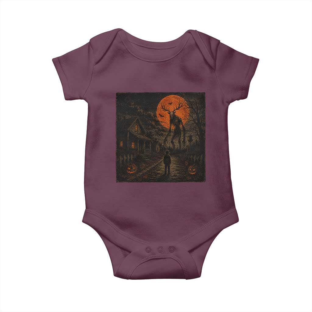 Wendigo Halloween Baby Onesie Vintage Deer Skull Spooky Night Graphic TS10 Maroon Print Your Wear