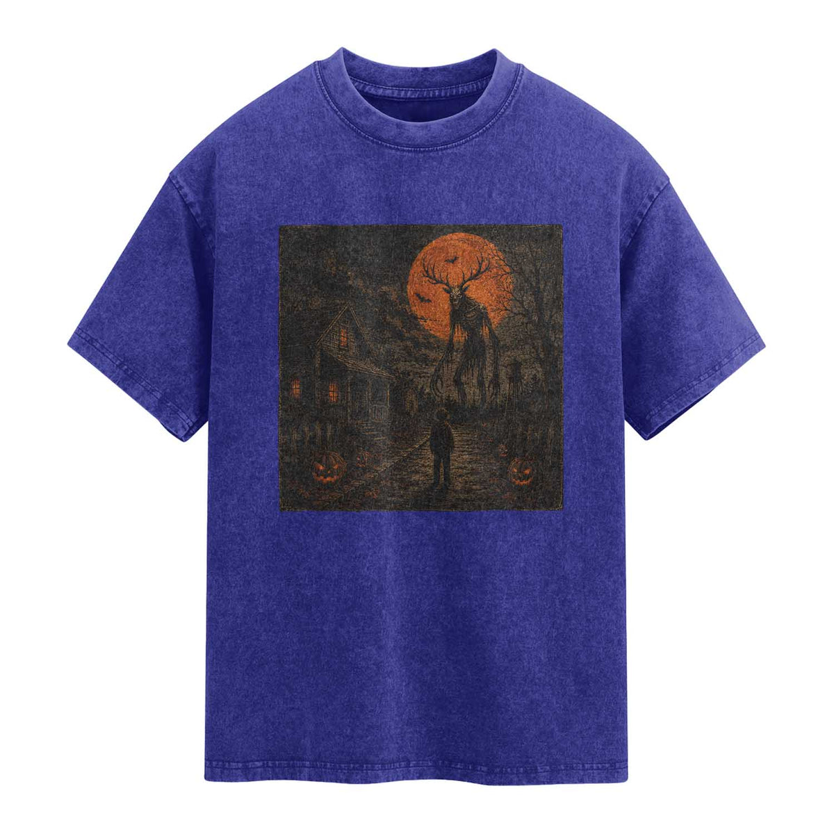 Wendigo Halloween Washed Cotton T-Shirt Vintage Deer Skull Spooky Night Graphic