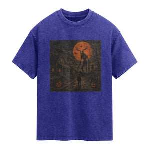 Wendigo Halloween Washed Cotton T-Shirt Vintage Deer Skull Spooky Night Graphic