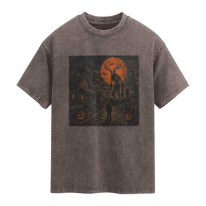 Wendigo Halloween Washed Cotton T-Shirt Vintage Deer Skull Spooky Night Graphic