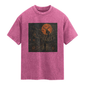 Wendigo Halloween Washed Cotton T-Shirt Vintage Deer Skull Spooky Night Graphic