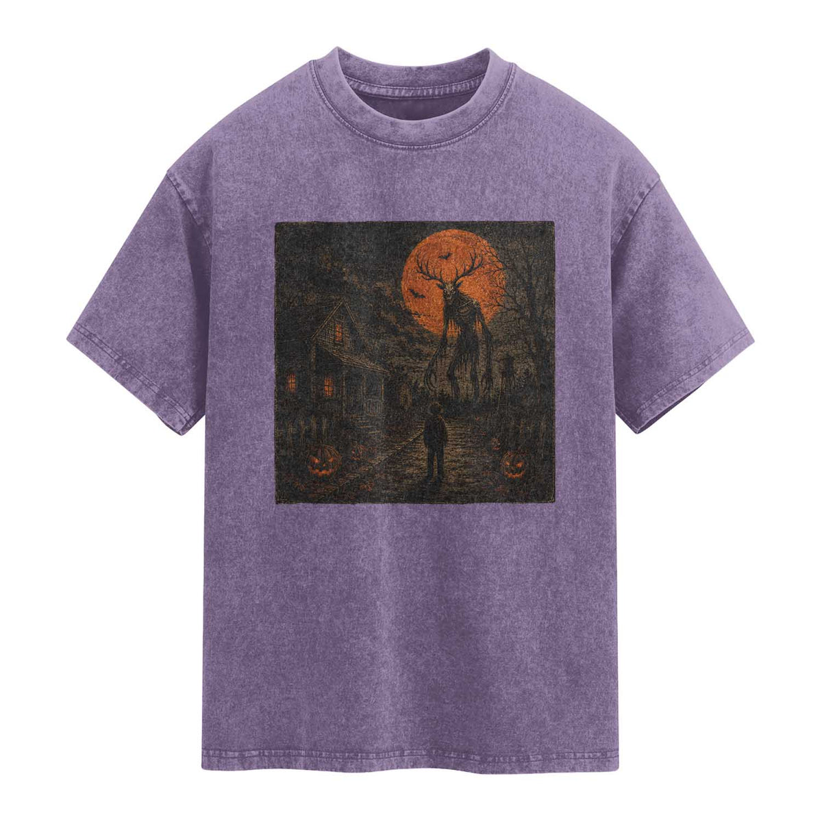 Wendigo Halloween Washed Cotton T-Shirt Vintage Deer Skull Spooky Night Graphic
