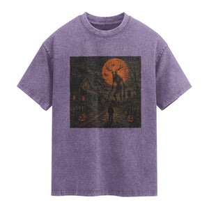 Wendigo Halloween Washed Cotton T-Shirt Vintage Deer Skull Spooky Night Graphic