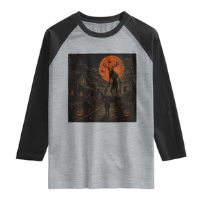 Wendigo Halloween Raglan Shirt Vintage Deer Skull Spooky Night Graphic TS10 Heather Gray Black Print Your Wear