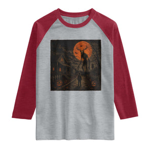 Wendigo Halloween Raglan Shirt Vintage Deer Skull Spooky Night Graphic TS10 Heather Gray Heather Red Print Your Wear