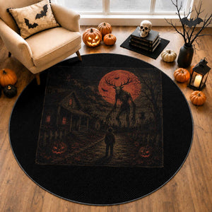 Wendigo Halloween Round Rug Vintage Deer Skull Spooky Night Graphic