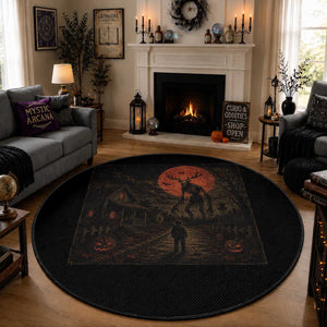 Wendigo Halloween Round Rug Vintage Deer Skull Spooky Night Graphic