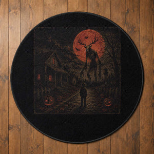 Wendigo Halloween Round Rug Vintage Deer Skull Spooky Night Graphic