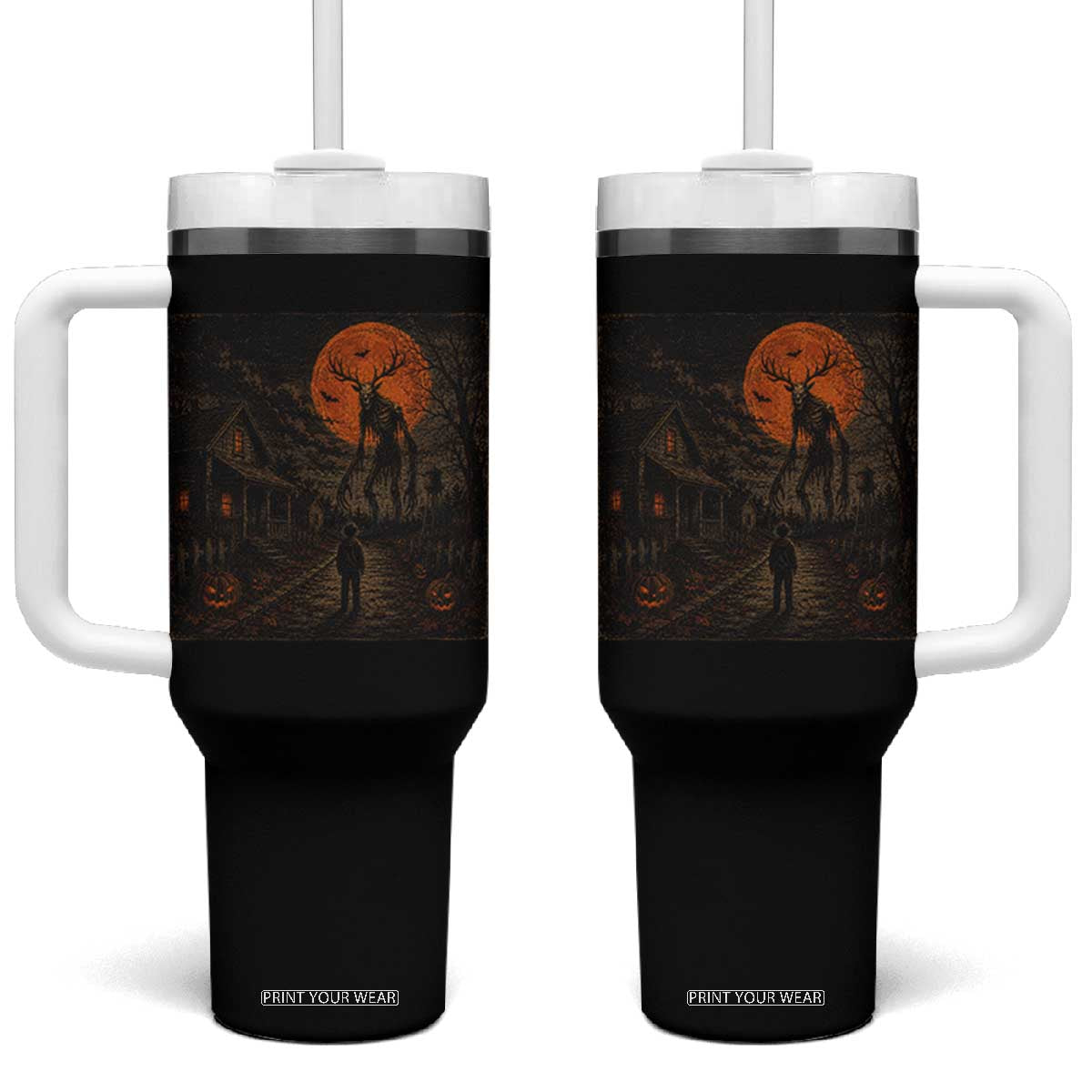 Wendigo Halloween Tumbler With Handle Vintage Deer Skull Spooky Night Graphic TS10 One Size: 40 oz Black Print Your Wear