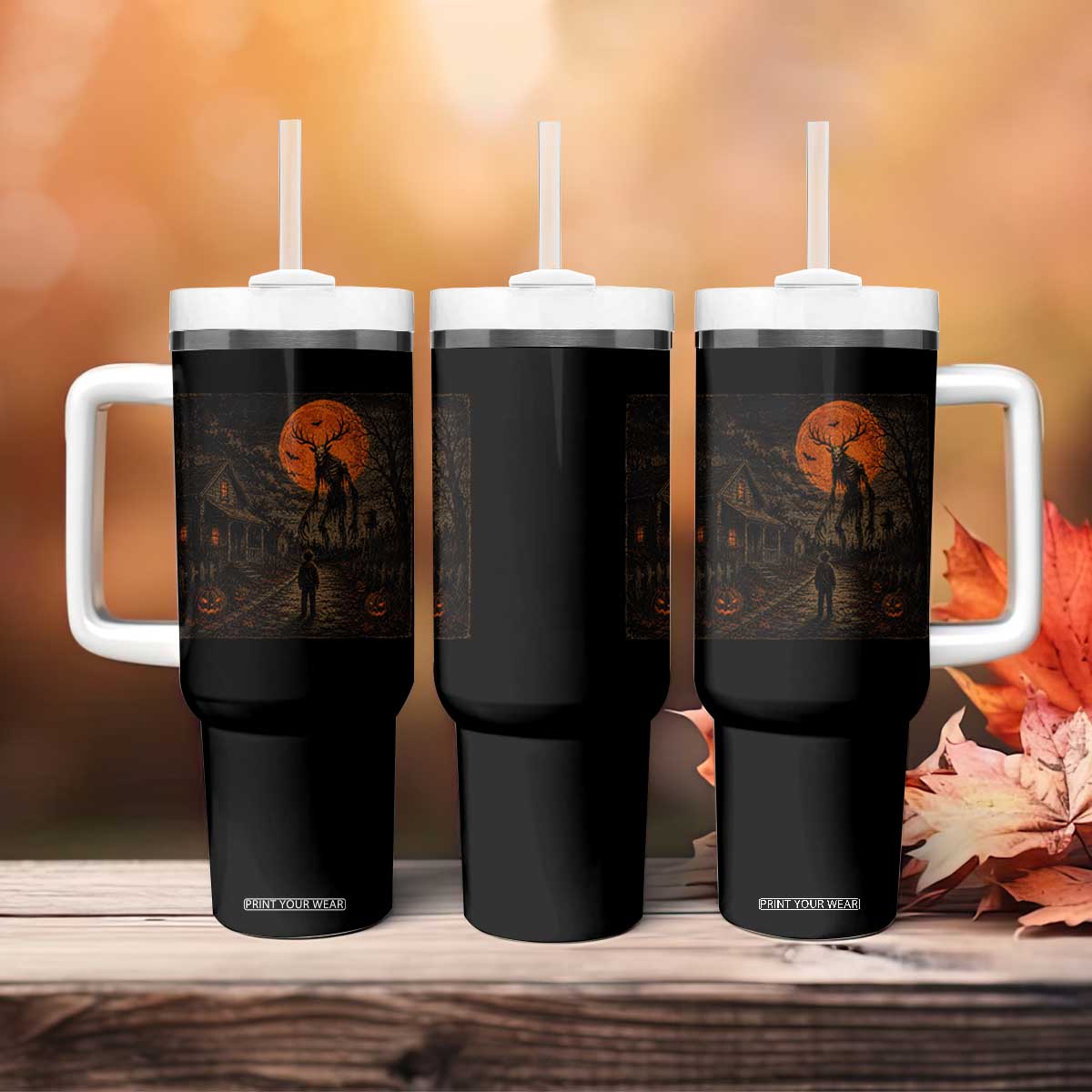 Wendigo Halloween Tumbler With Handle Vintage Deer Skull Spooky Night Graphic TS10 Print Your Wear