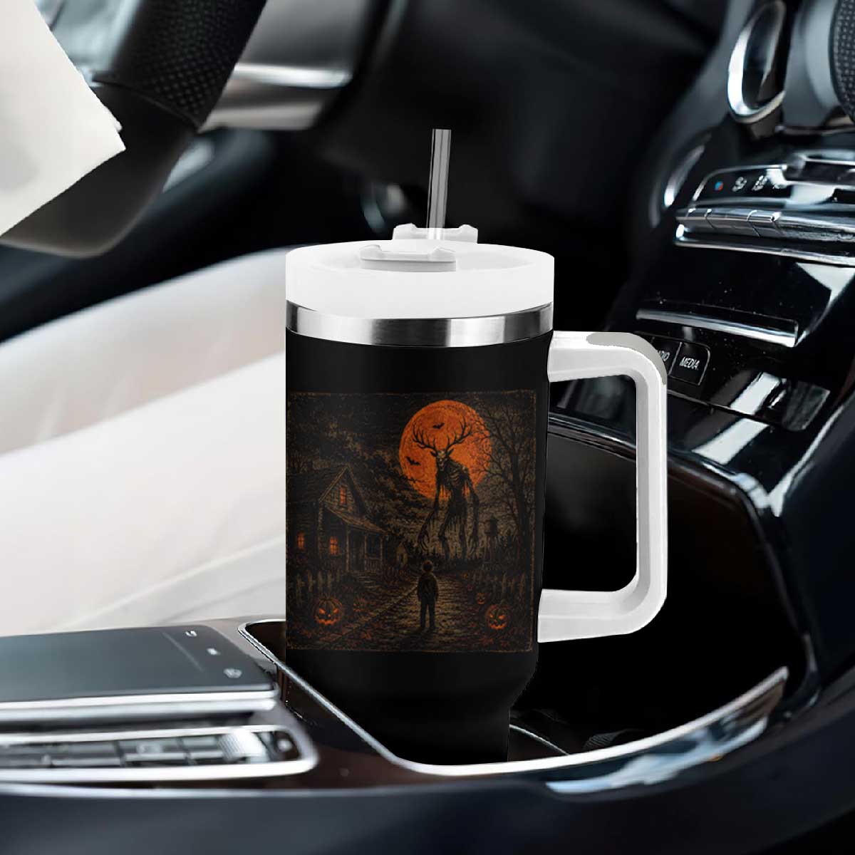 Wendigo Halloween Tumbler With Handle Vintage Deer Skull Spooky Night Graphic TS10 Print Your Wear