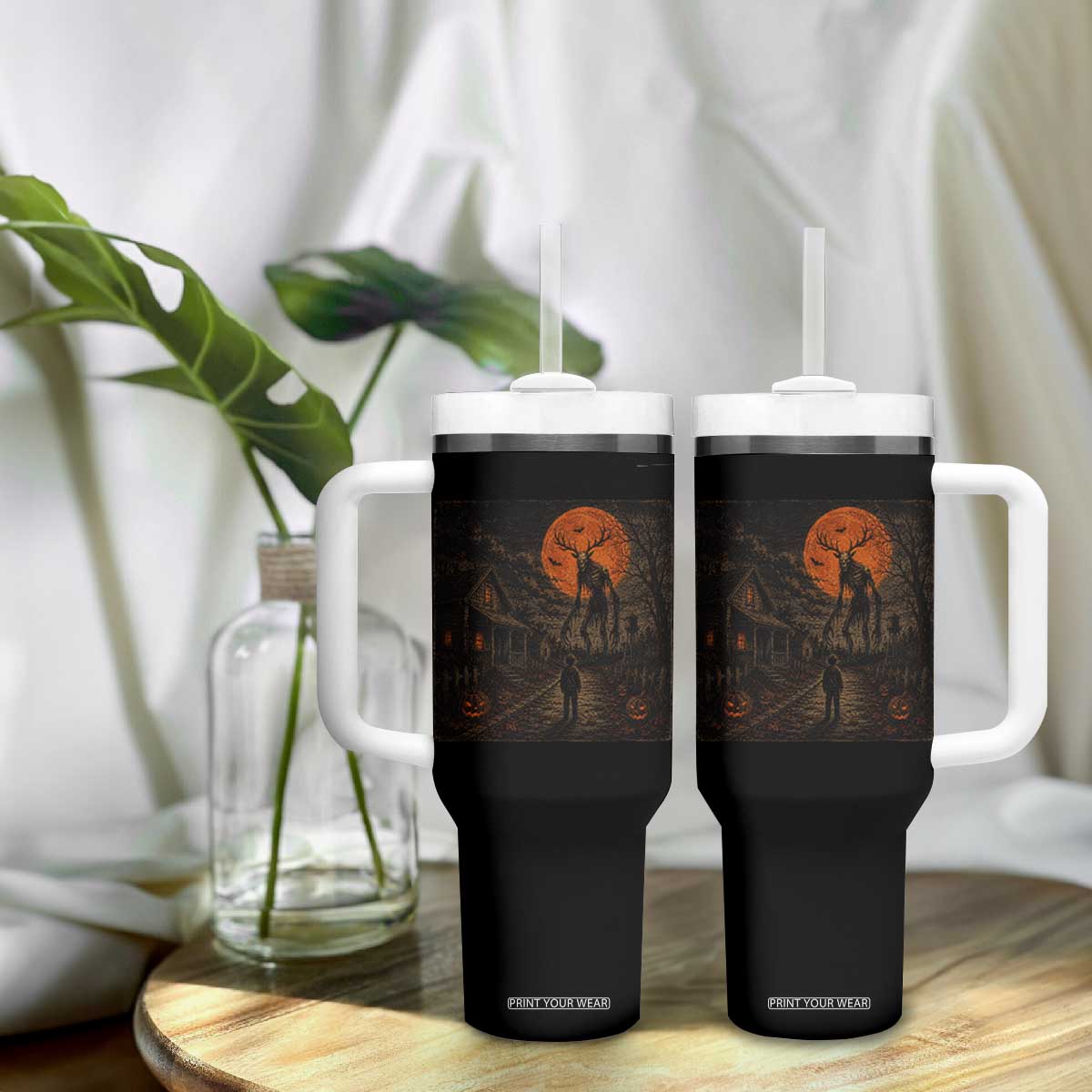 Wendigo Halloween Tumbler With Handle Vintage Deer Skull Spooky Night Graphic TS10 Print Your Wear