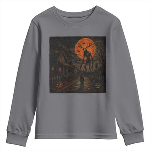 Wendigo Halloween Youth Sweatshirt Vintage Deer Skull Spooky Night Graphic TS10 Charcoal Print Your Wear