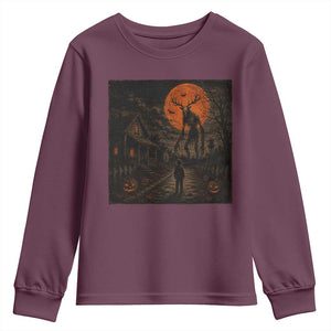 Wendigo Halloween Youth Sweatshirt Vintage Deer Skull Spooky Night Graphic TS10 Maroon Print Your Wear