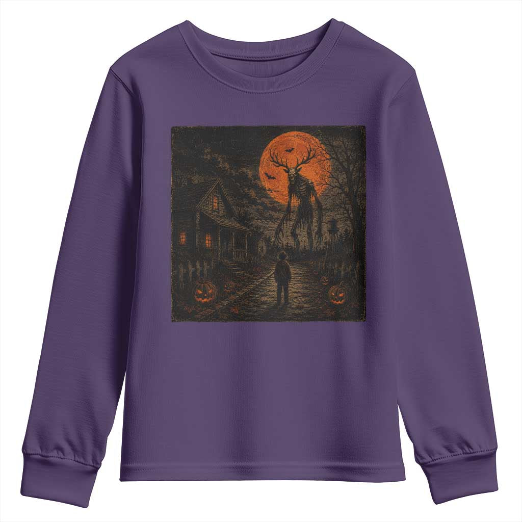 Wendigo Halloween Youth Sweatshirt Vintage Deer Skull Spooky Night Graphic TS10 Purple Print Your Wear