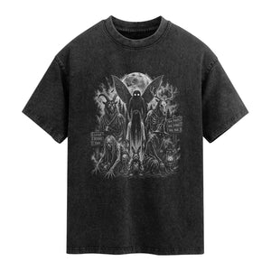 Cryptid Monsters Urban Legends Washed Cotton T-Shirt Vintage Dark Folklore Leave Before Dark Graphic