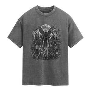 Cryptid Monsters Urban Legends Washed Cotton T-Shirt Vintage Dark Folklore Leave Before Dark Graphic